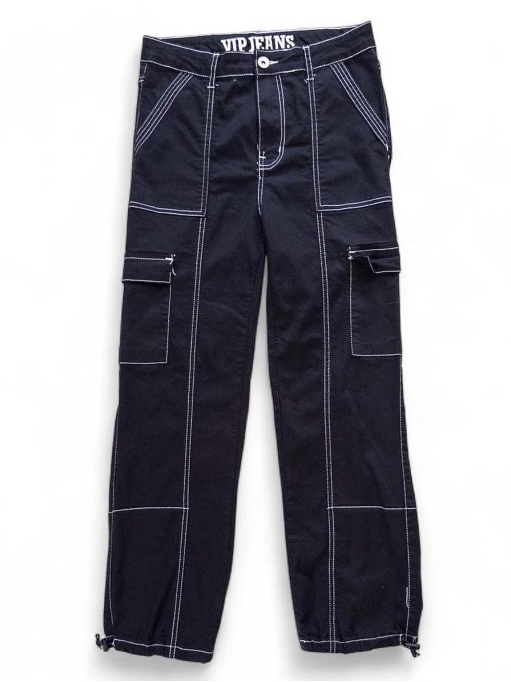 VIP Jeans Black Cargo Pants White Contrast Stitching Size 13/31